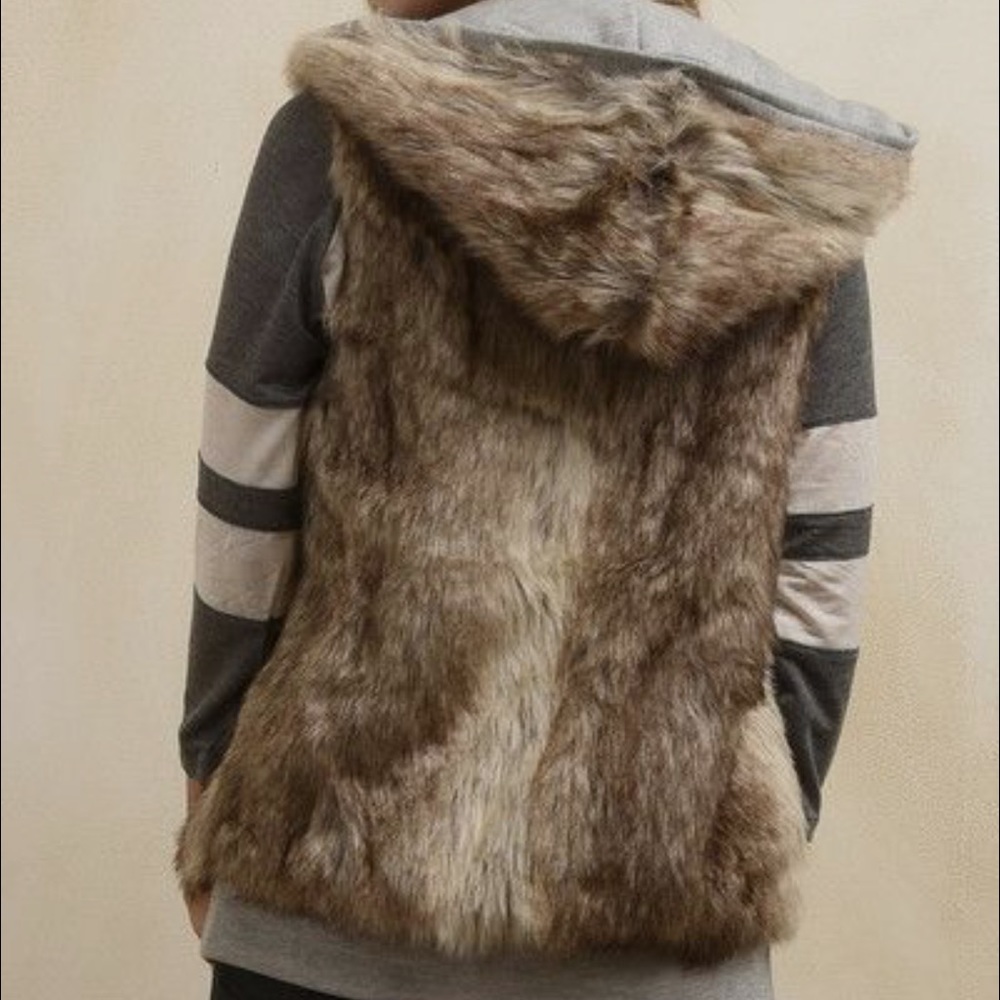 Hooded Brown Fur Vest - Small
